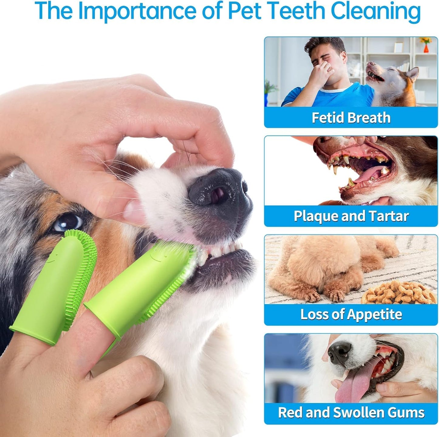 4 Pcs Self Cleaning Slicker Shedding Brush, Pet Bath Massage Brush, Finger Tooth Brush & Shampoo Dispenser Soft Silicone Bristle