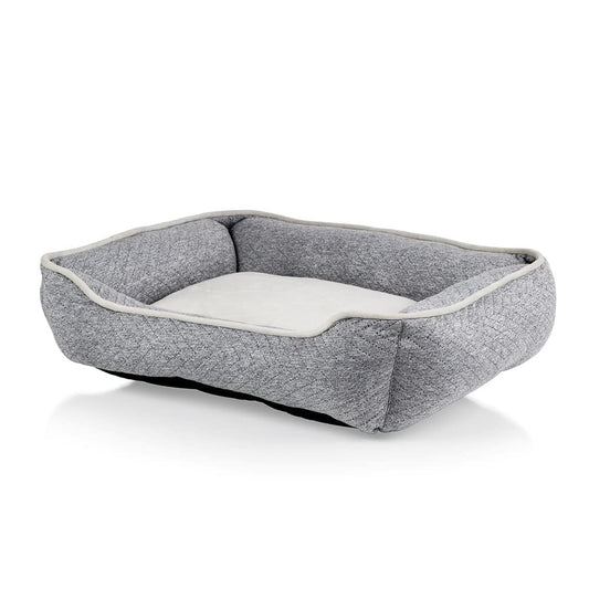 Ultra Soft Grey Bolster Pet Bed for Small & Medium Dogs & Cats, Cozy Cuddler, Polyfibre Filling |100% Cotton | Breathable & Durable| Removable & Washable Cover| All-Season Comfort (22x28x7.5 Inch)