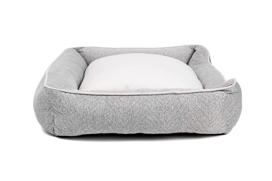 Ultra Soft Grey Bolster Pet Bed for Small & Medium Dogs & Cats, Cozy Cuddler, Polyfibre Filling |100% Cotton | Breathable & Durable| Removable & Washable Cover| All-Season Comfort (22x28x7.5 Inch)