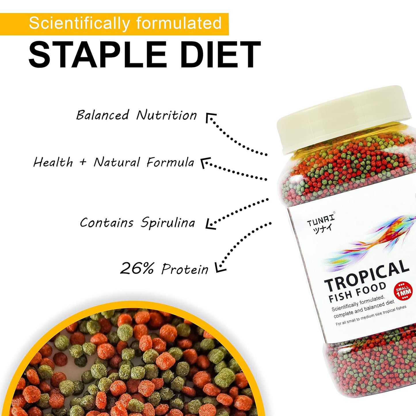 Fish Food | 100g | with 26% Protein, 1.2 MM Pellets Aquarium Fish Food for All Adult Aged Small & Medium Tropical Fishes